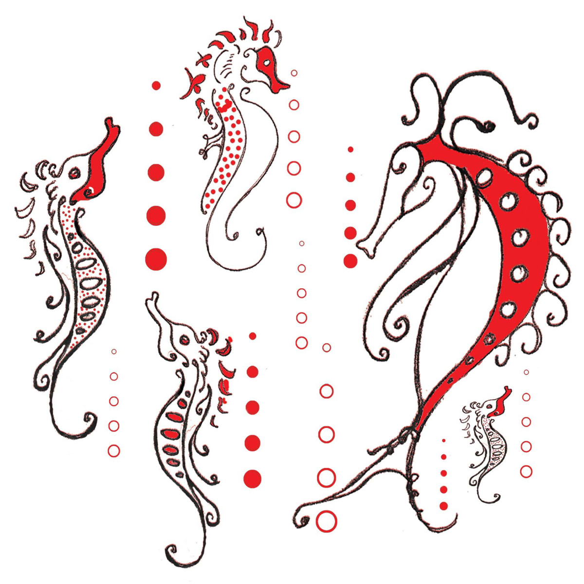 Seahorse trio - etching - &copy;Lydia Charak